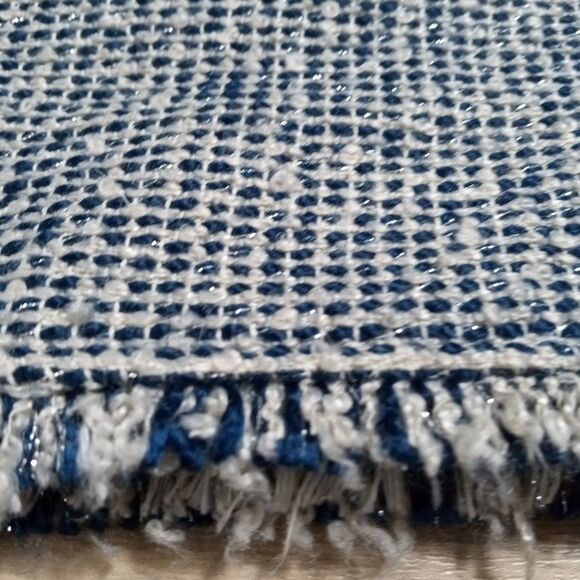 BANANA REPUBLIC Tweed Skirt Navy blue white  Sz 14 Frayed edges Metallic threads - Picture 3 of 9